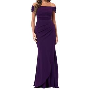 Xscape Evenings Dani Ruched Off the Shoulder Scuba Crepe Trumpet Gown dress